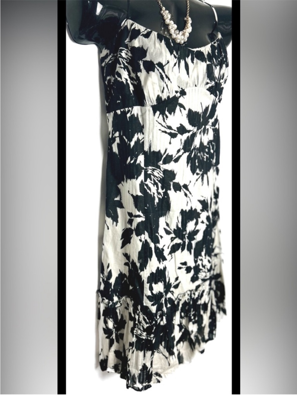 LOFT Black and White Floral Midi Dress